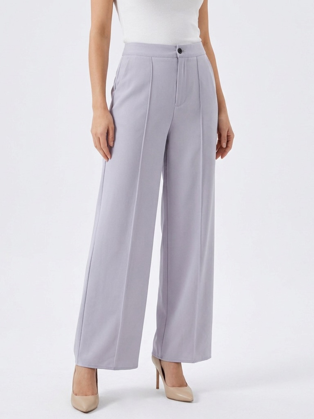 She + Sky Wide-Leg High-Waist Pants in Light Lavender